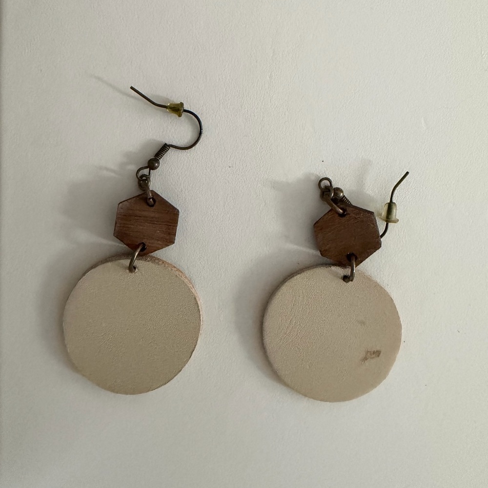 Geometric Navy and White Earrings - Picture 2 of 2